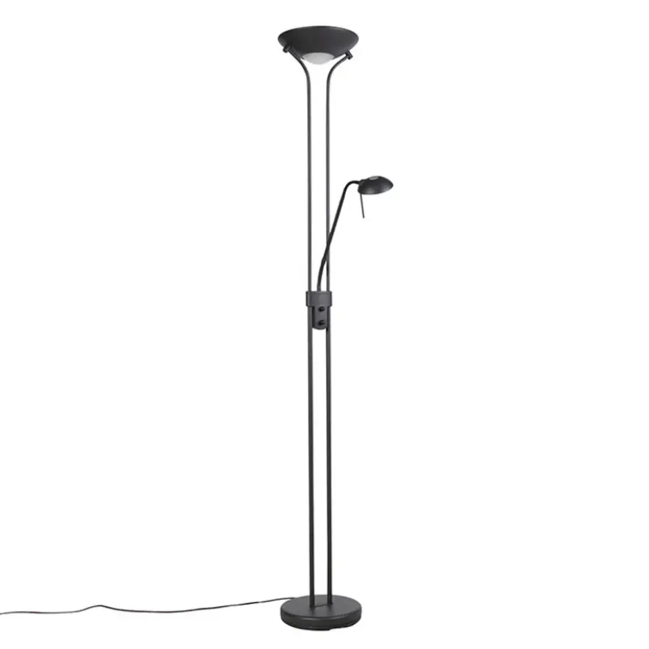 Qazqa staande lamp met leesarm diva zwart geïntegreerde led