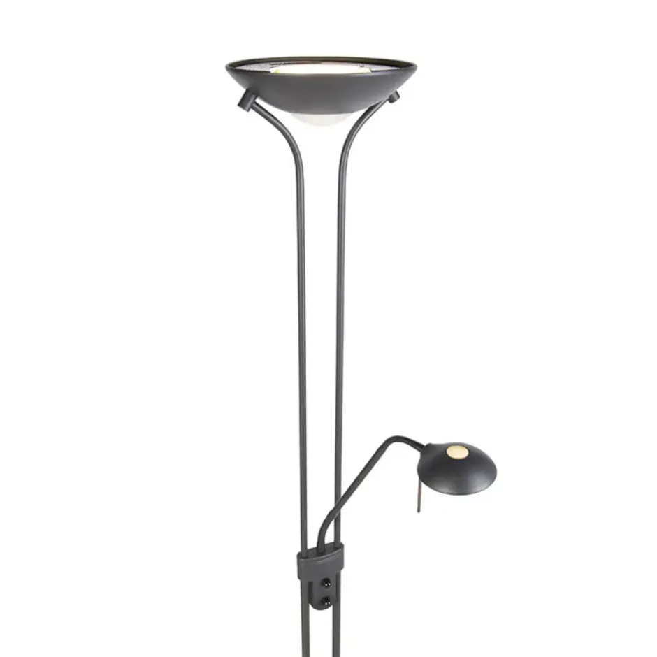 Qazqa staande lamp met leesarm diva zwart geïntegreerde led
