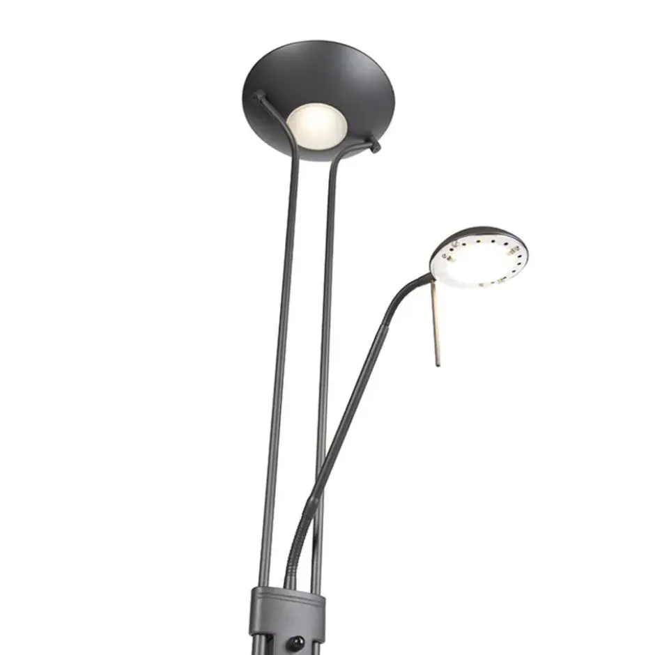 Qazqa staande lamp met leesarm diva zwart geïntegreerde led