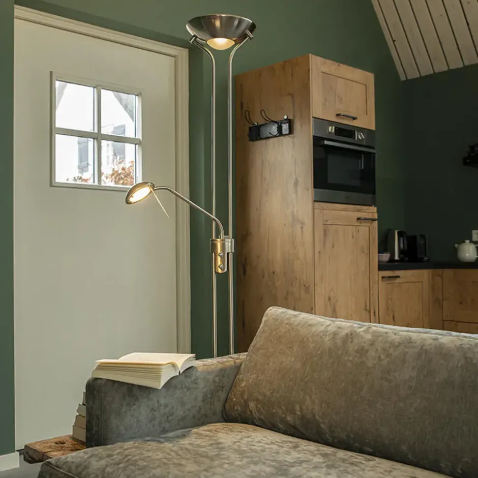 Qazqa staande lamp met leesarm diva zilverkleurig geïntegreerde led