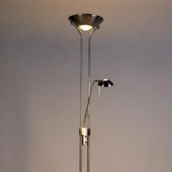 Qazqa staande lamp met leesarm diva zilverkleurig geïntegreerde led