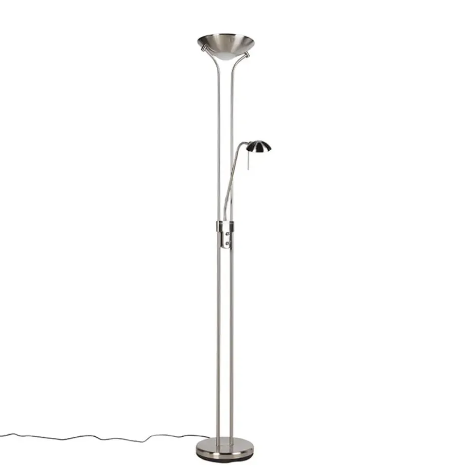 Qazqa staande lamp met leesarm diva zilverkleurig geïntegreerde led
