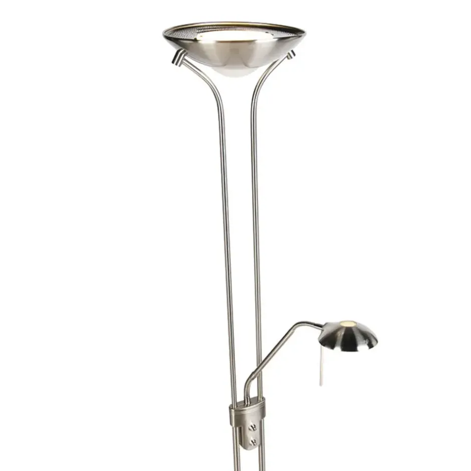 Qazqa staande lamp met leesarm diva zilverkleurig geïntegreerde led