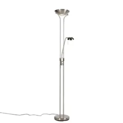 Qazqa staande lamp met leesarm diva zilverkleurig geïntegreerde led