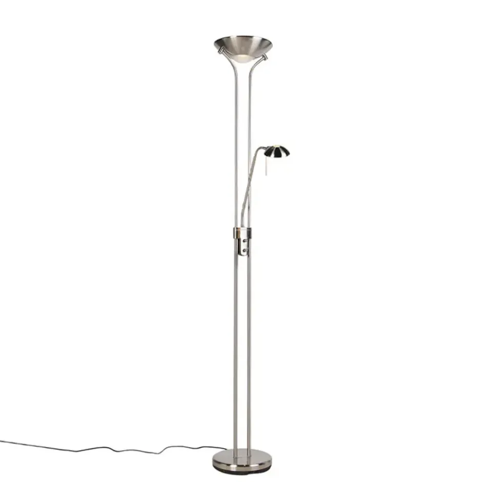 Qazqa staande lamp met leesarm diva zilverkleurig geïntegreerde led