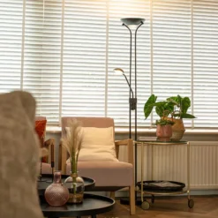 Qazqa staande lamp met leesarm diva zwart geïntegreerde led