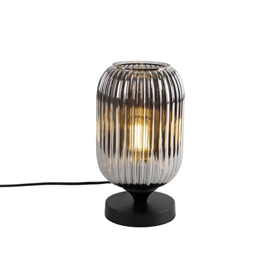 Qazqa tafellamp met glas banci zwart e27