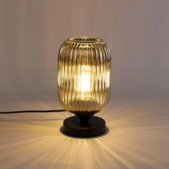 Qazqa tafellamp met glas banci zwart e27