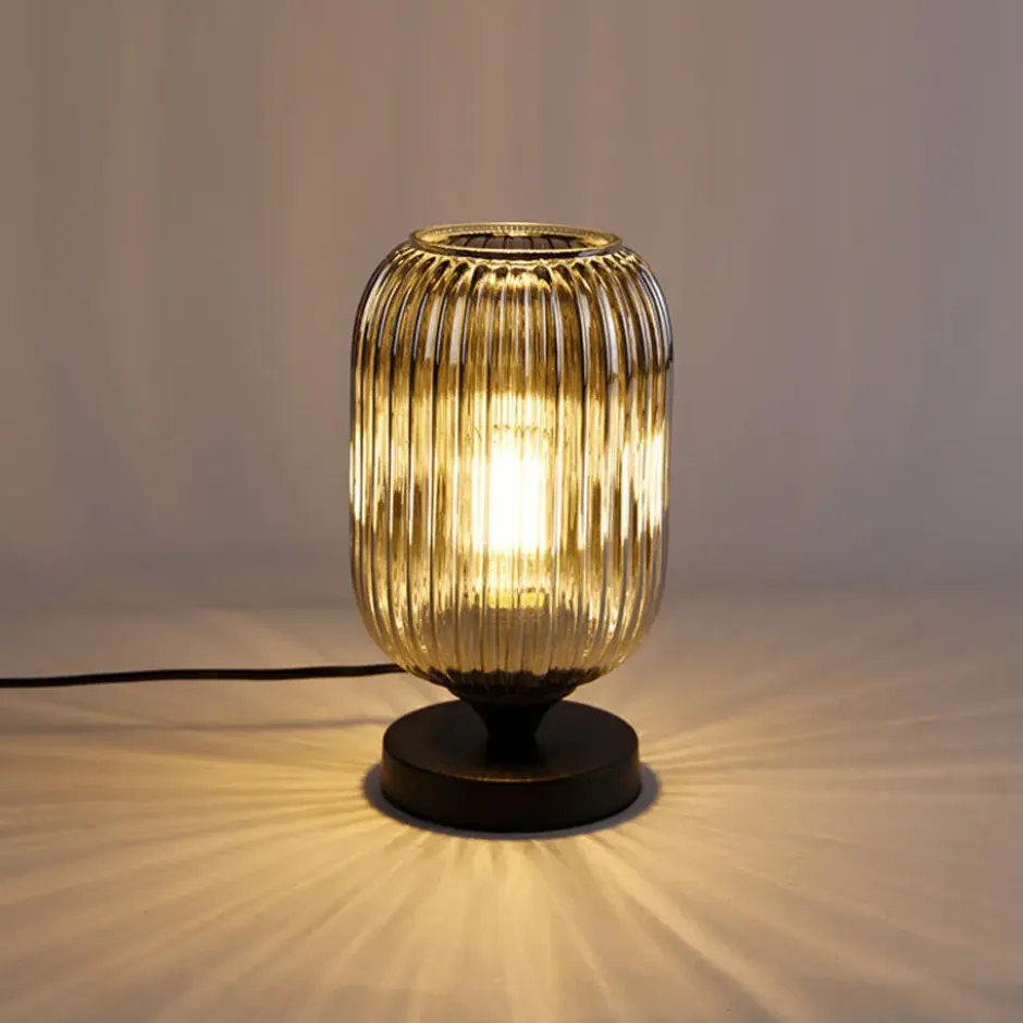 Qazqa tafellamp met glas banci zwart e27