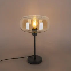 Qazqa tafellamp met glas bizle beige e27