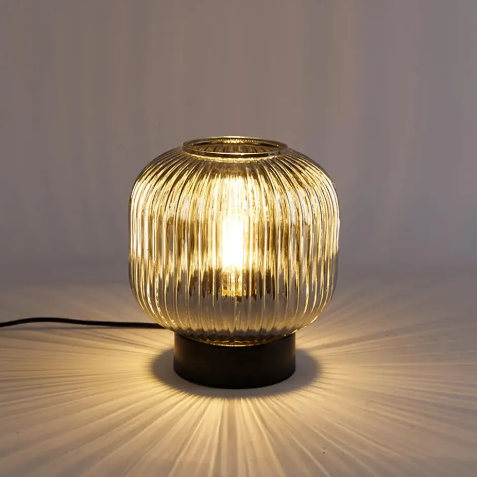 Qazqa tafellamp met glas karel zwart e27