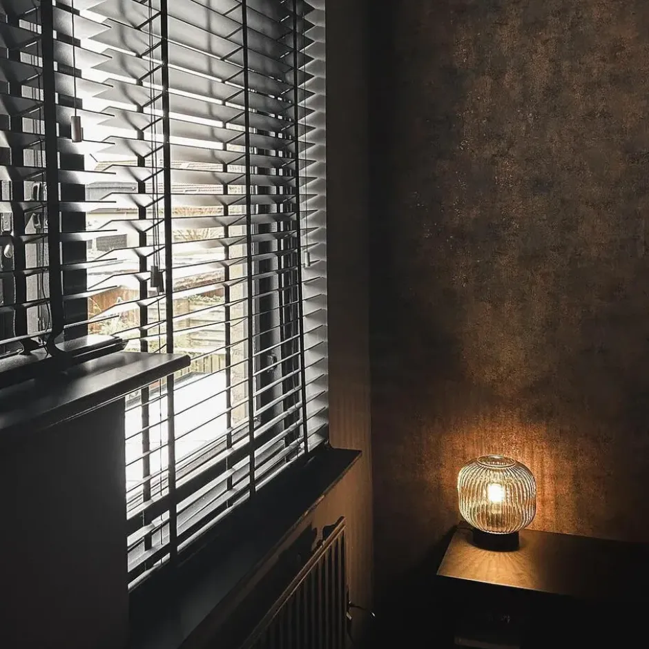 Qazqa tafellamp met glas karel zwart e27