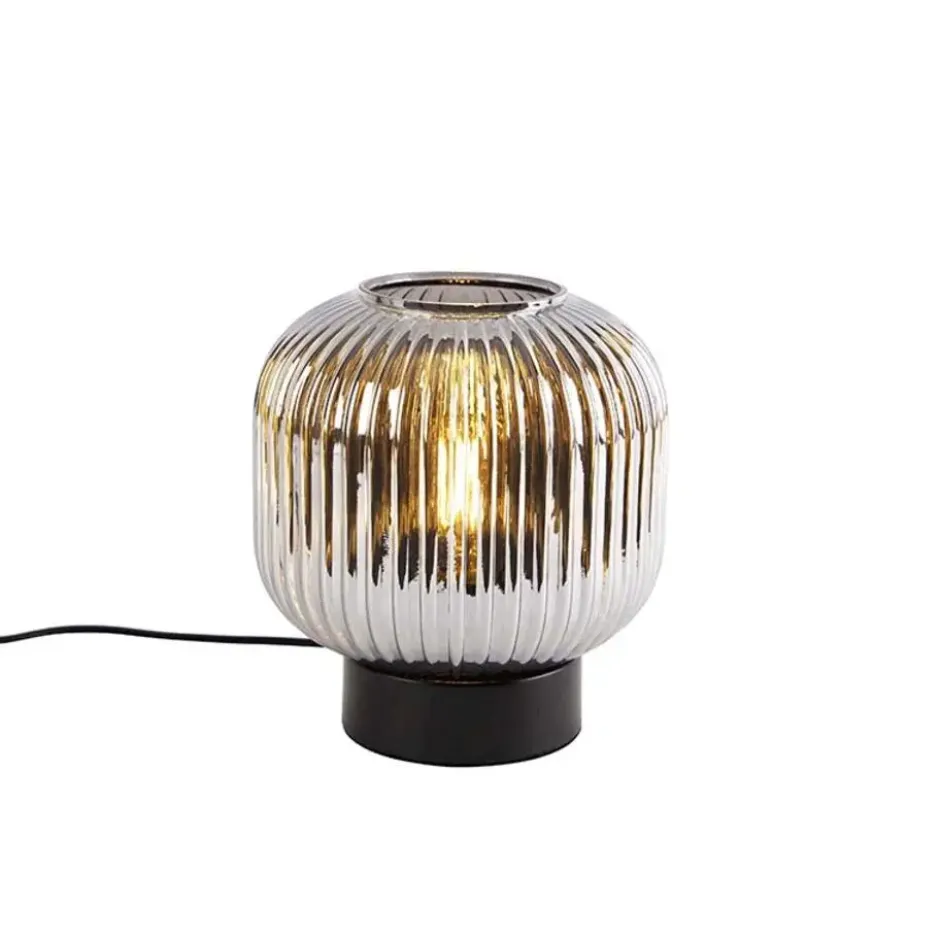 Qazqa tafellamp met glas karel zwart e27