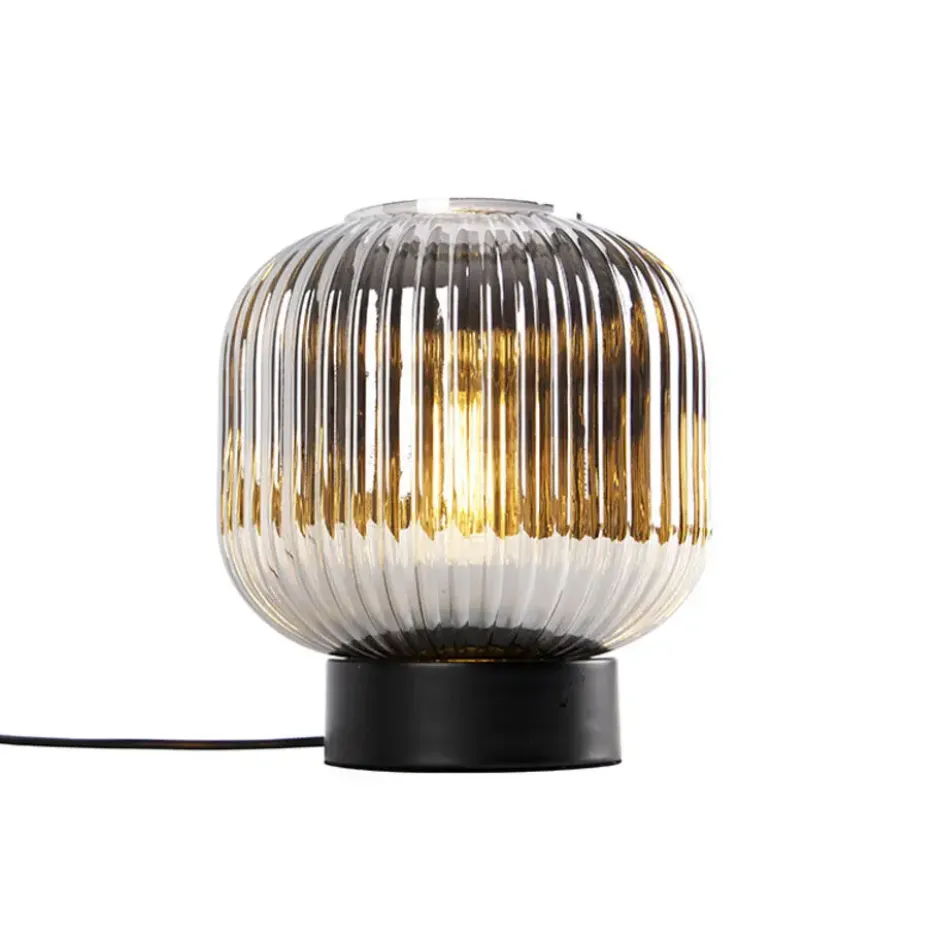 Qazqa tafellamp met glas karel zwart e27
