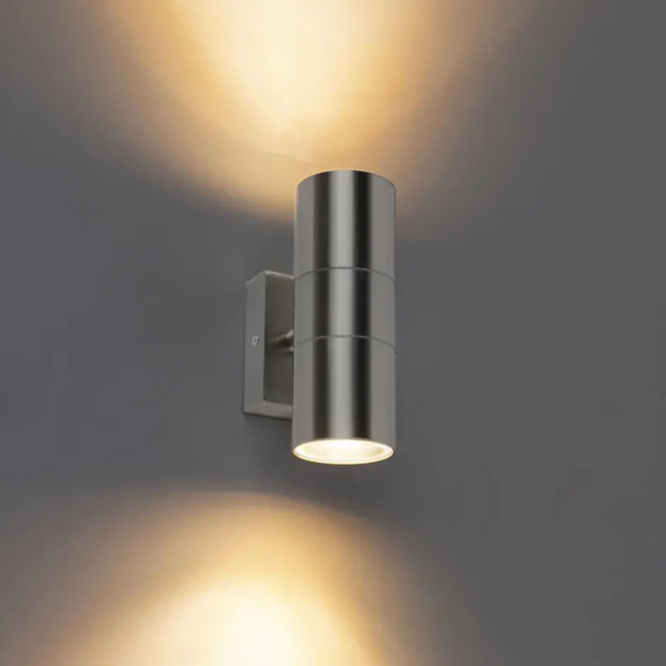 Qazqa up‑ en downlight lamp duo zilverkleurig gu10