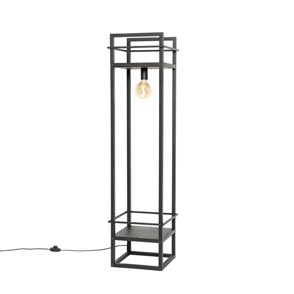 Qazqa vloerlamp cage rack zwart e27