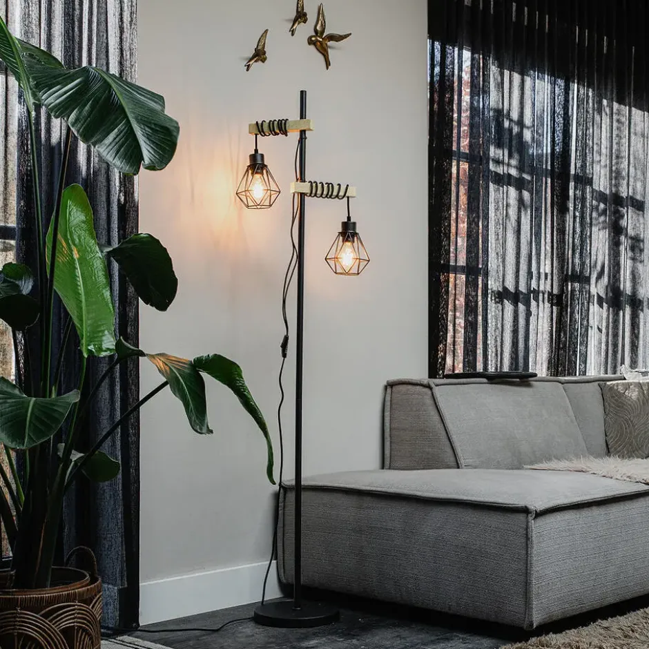 Qazqa vloerlamp chon zwart e27