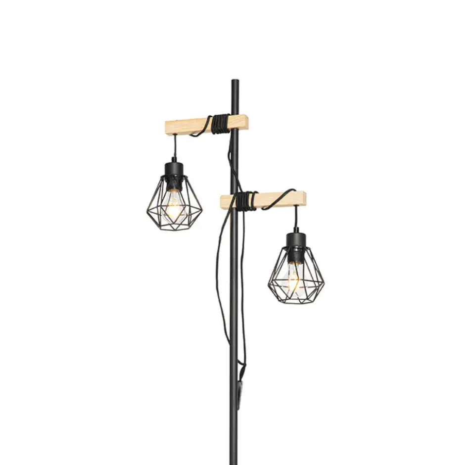 Qazqa vloerlamp chon zwart e27