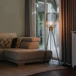 Qazqa vloerlamp mayelle zwart e27