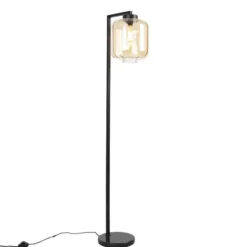 Qazqa vloerlamp qara beige e27