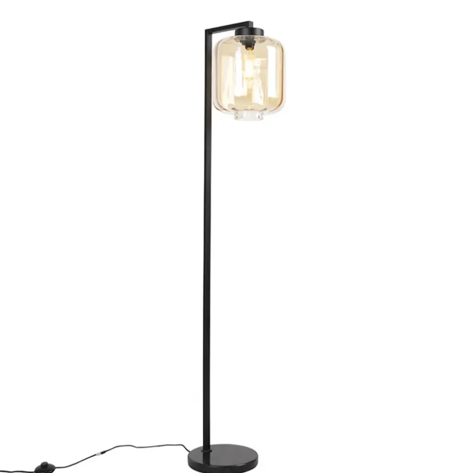 Qazqa vloerlamp qara beige e27