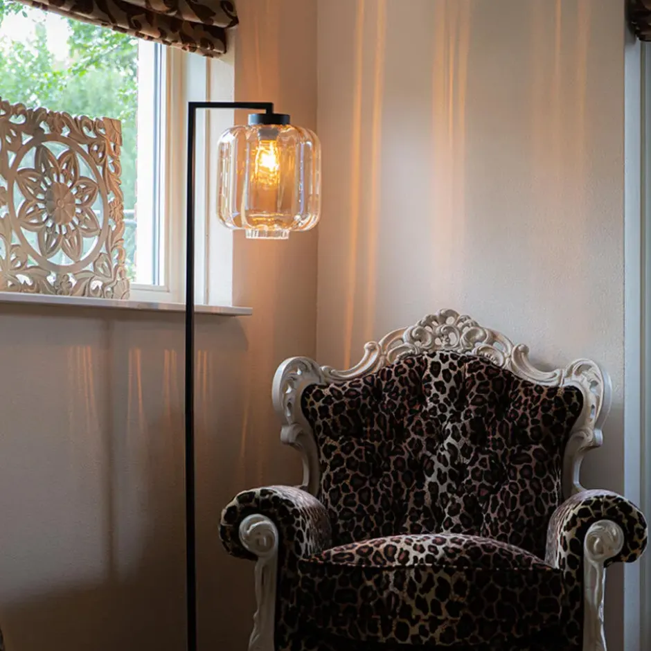 Qazqa vloerlamp qara beige e27