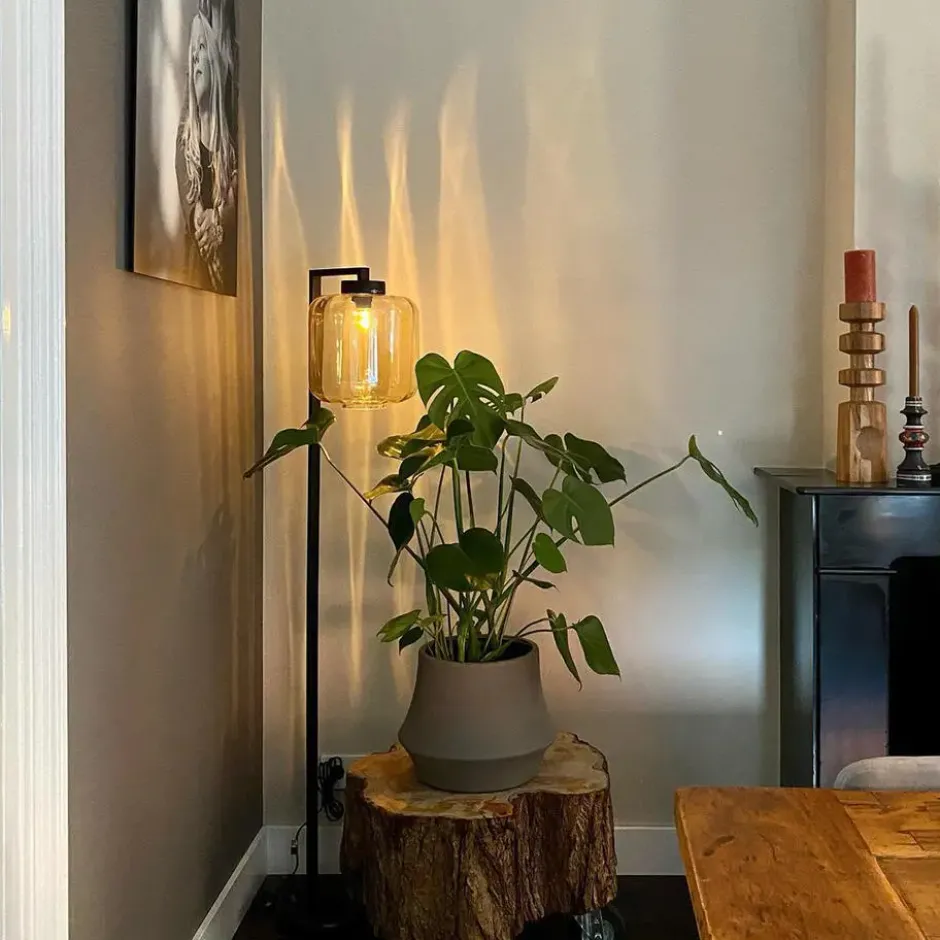 Qazqa vloerlamp qara beige e27