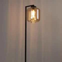 Qazqa vloerlamp qara beige e27
