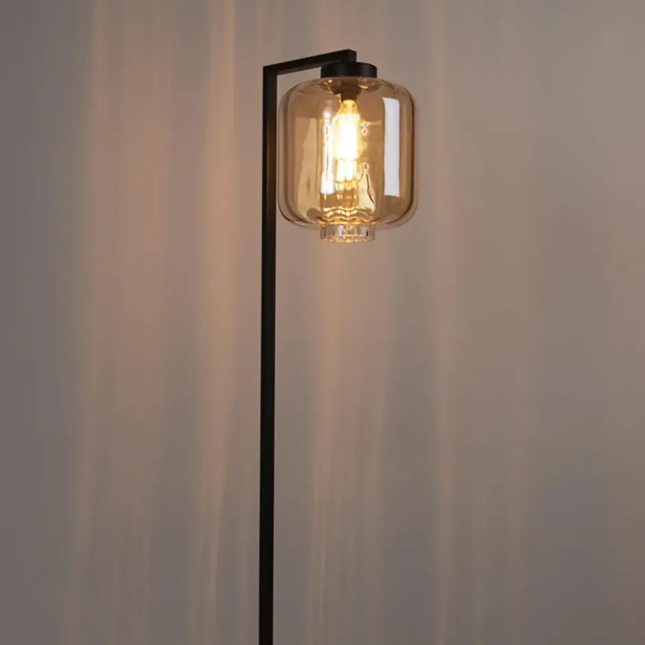 Qazqa vloerlamp qara beige e27