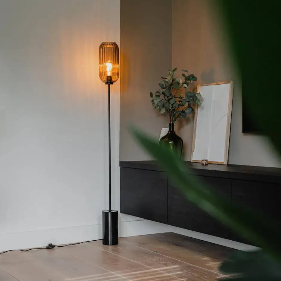 Qazqa vloerlamp rid zwart e27