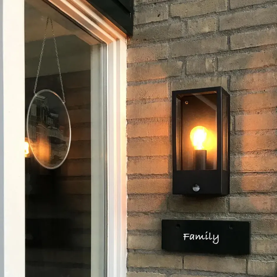 Qazqa wandlamp met bewegingssensor rotterdam zwart e27
