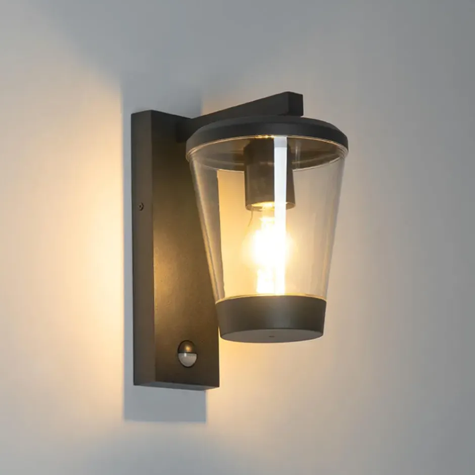 Qazqa wandlamp met bewegingssensor joren zwart e27
