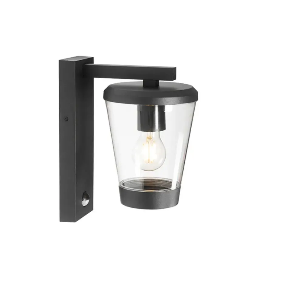 Qazqa wandlamp met bewegingssensor joren zwart e27