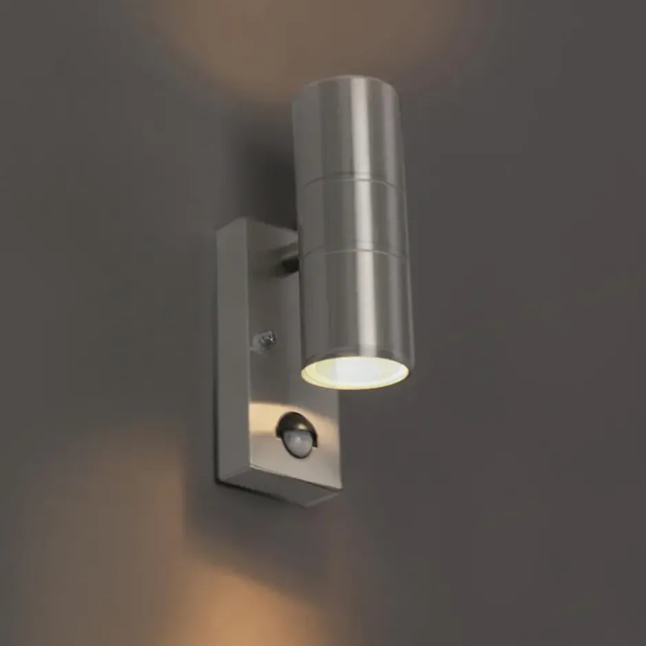 Qazqa wandlamp met bewegingssensor duo zilverkleurig gu10