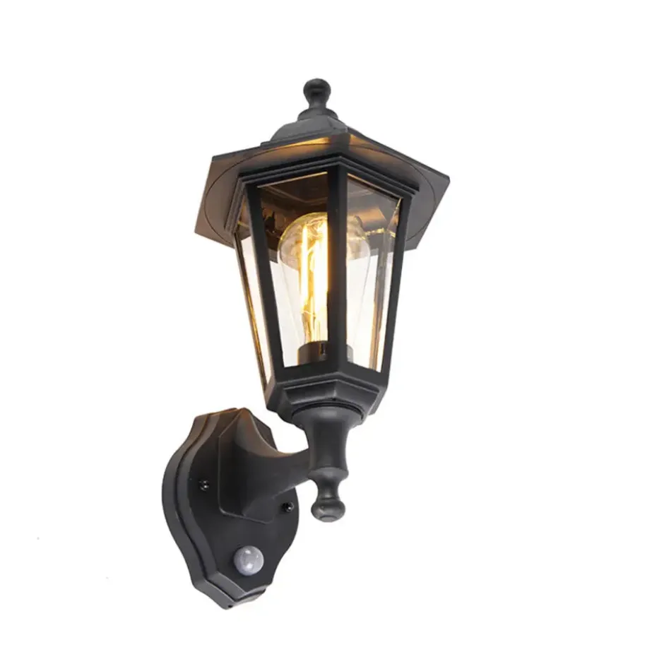 Qazqa wandlamp met bewegingssensor new haven zwart e27