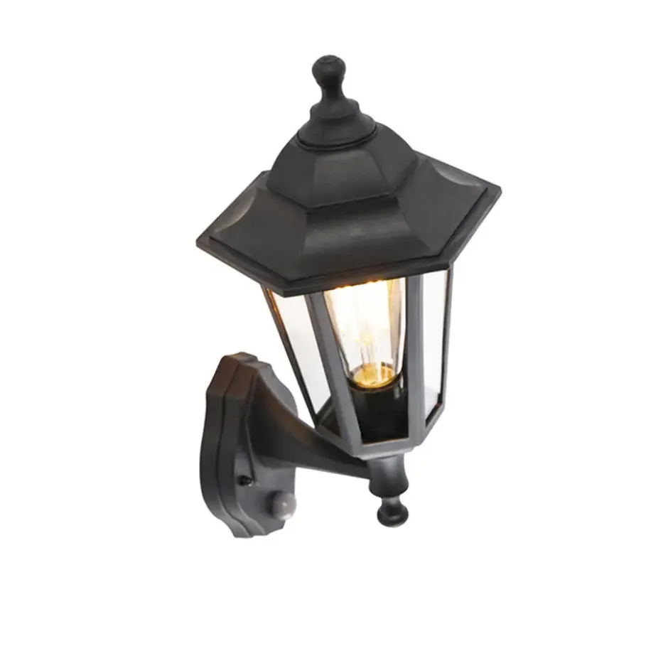 Qazqa wandlamp met bewegingssensor new haven zwart e27