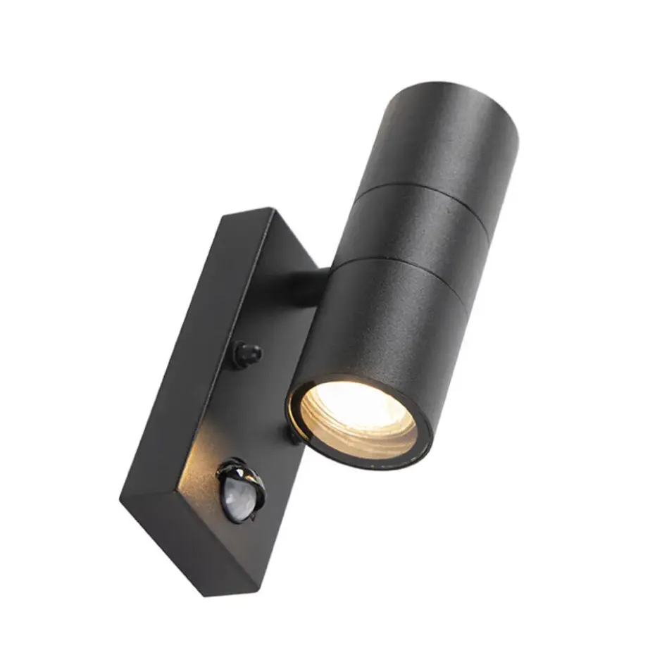 Qazqa wandlamp met bewegingssensor duo zwart gu10