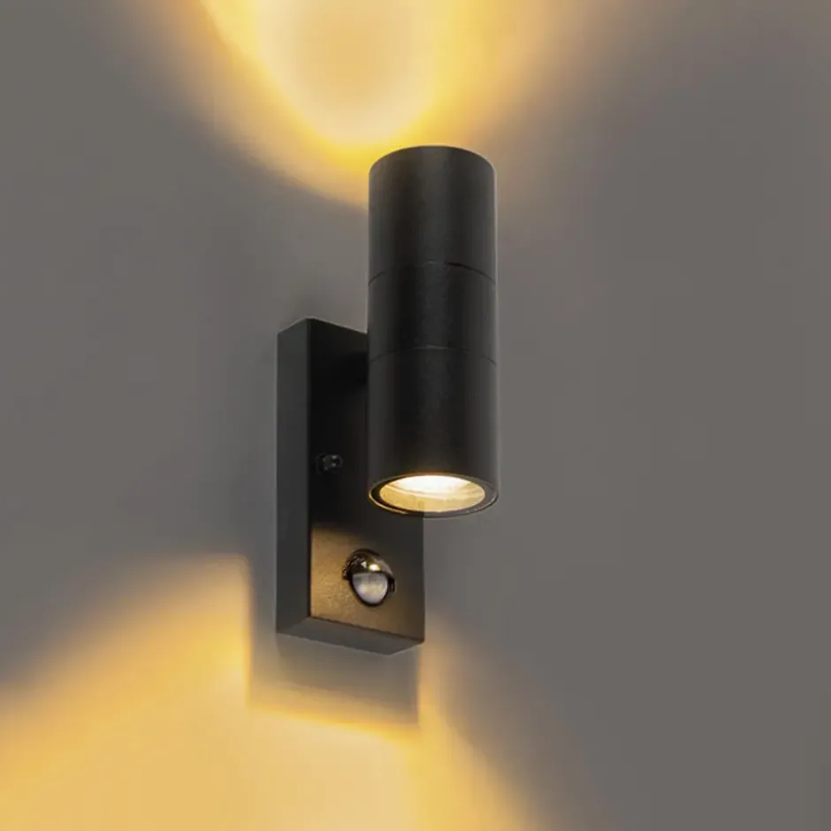 Qazqa wandlamp met bewegingssensor duo zwart gu10