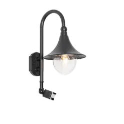 Qazqa wandlamp met bewegingssensor daphne zwart e27
