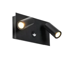 Qazqa wandlamp met bewegingssensor simon zwart geïntegreerde led