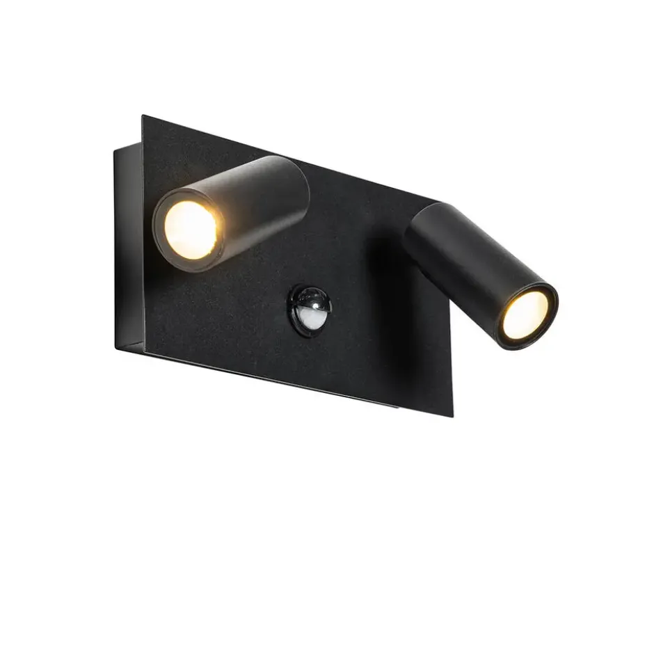 Qazqa wandlamp met bewegingssensor simon zwart geïntegreerde led