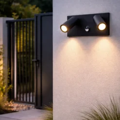 Qazqa wandlamp met bewegingssensor simon zwart geïntegreerde led