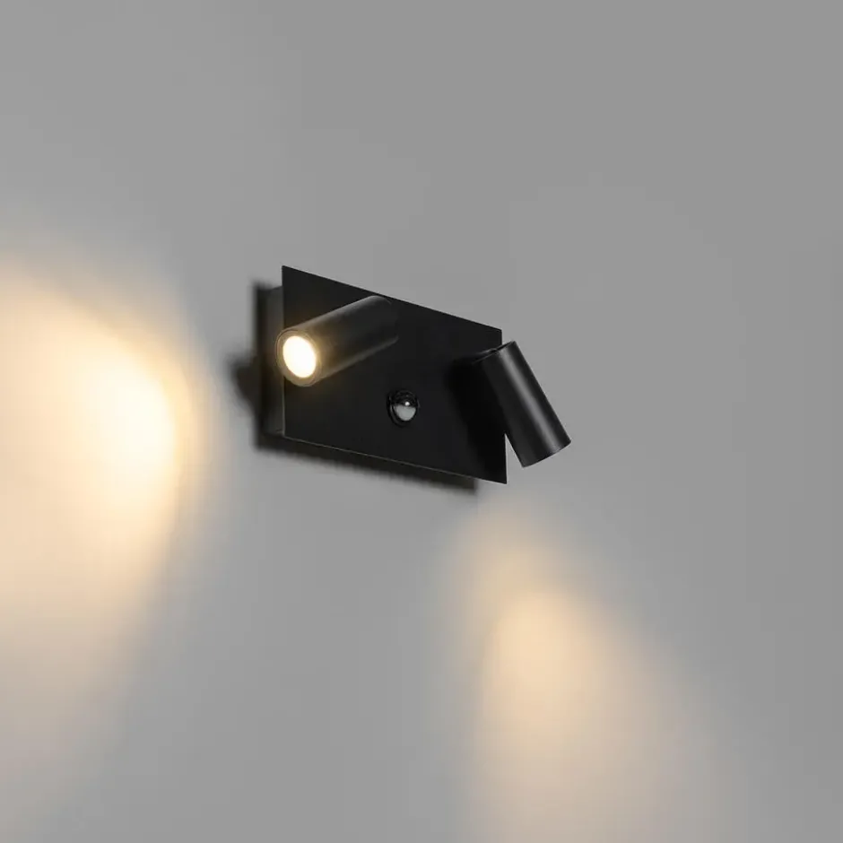 Qazqa wandlamp met bewegingssensor simon zwart geïntegreerde led