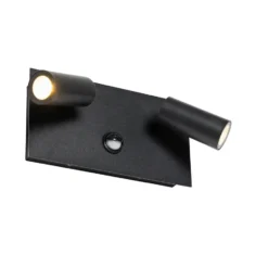 Qazqa wandlamp met bewegingssensor simon zwart geïntegreerde led
