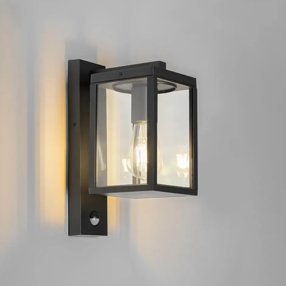 Qazqa wandlamp met bewegingssensor charlois zwart e27