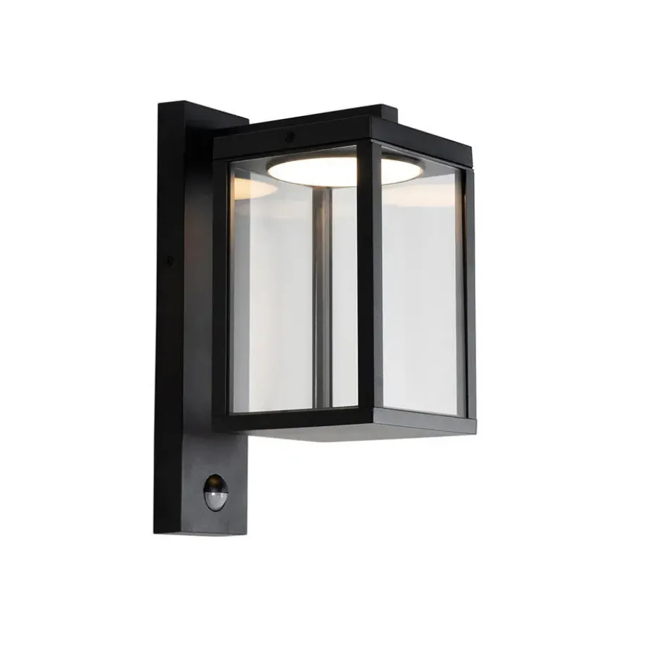 Qazqa wandlamp met bewegingssensor ferdinand zwart geïntegreerde led
