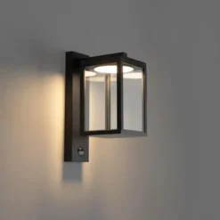 Qazqa wandlamp met bewegingssensor ferdinand zwart geïntegreerde led