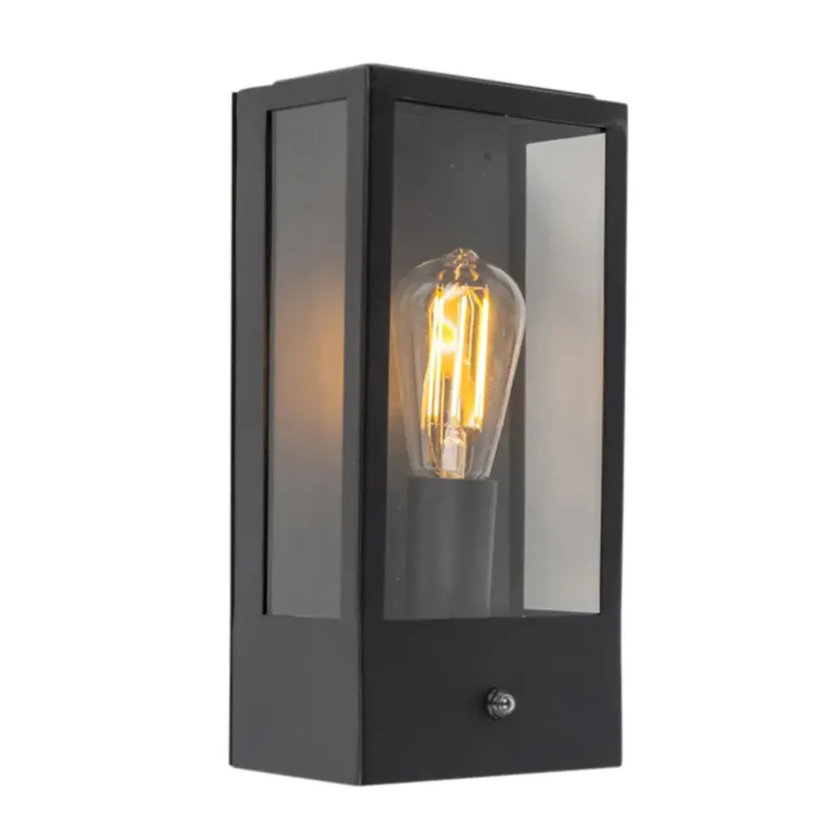 Qazqa wandlamp met daglichtsensor rotterdam zwart e27