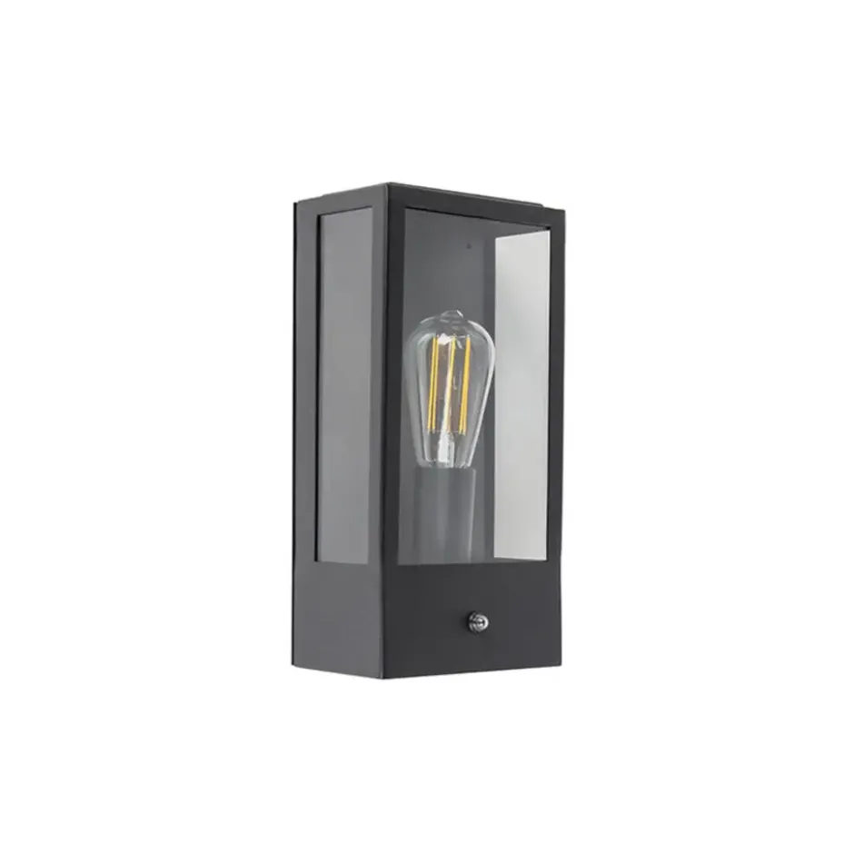Qazqa wandlamp met daglichtsensor rotterdam zwart e27