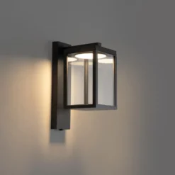 Qazqa wandlamp met daglichtsensor ferdinand zwart geïntegreerde led